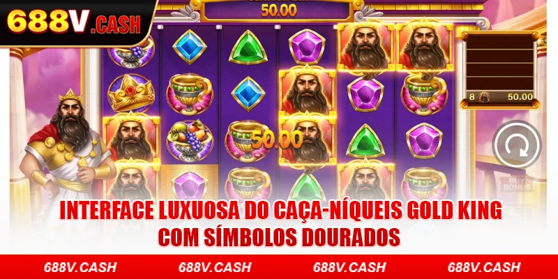 Interface luxuosa do caça-níqueis Gold King com símbolos dourados