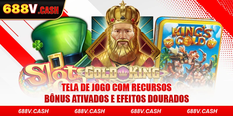 Tela de jogo com recursos bônus ativados e efeitos dourados